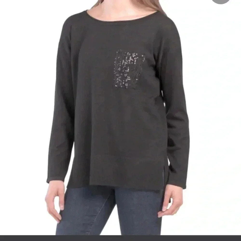 CABLE & GAUGE BLACK TUNIC  SWEATER‎ LONG SLEEVES SPARKLE POCKET SIZE MEDIUM NWT